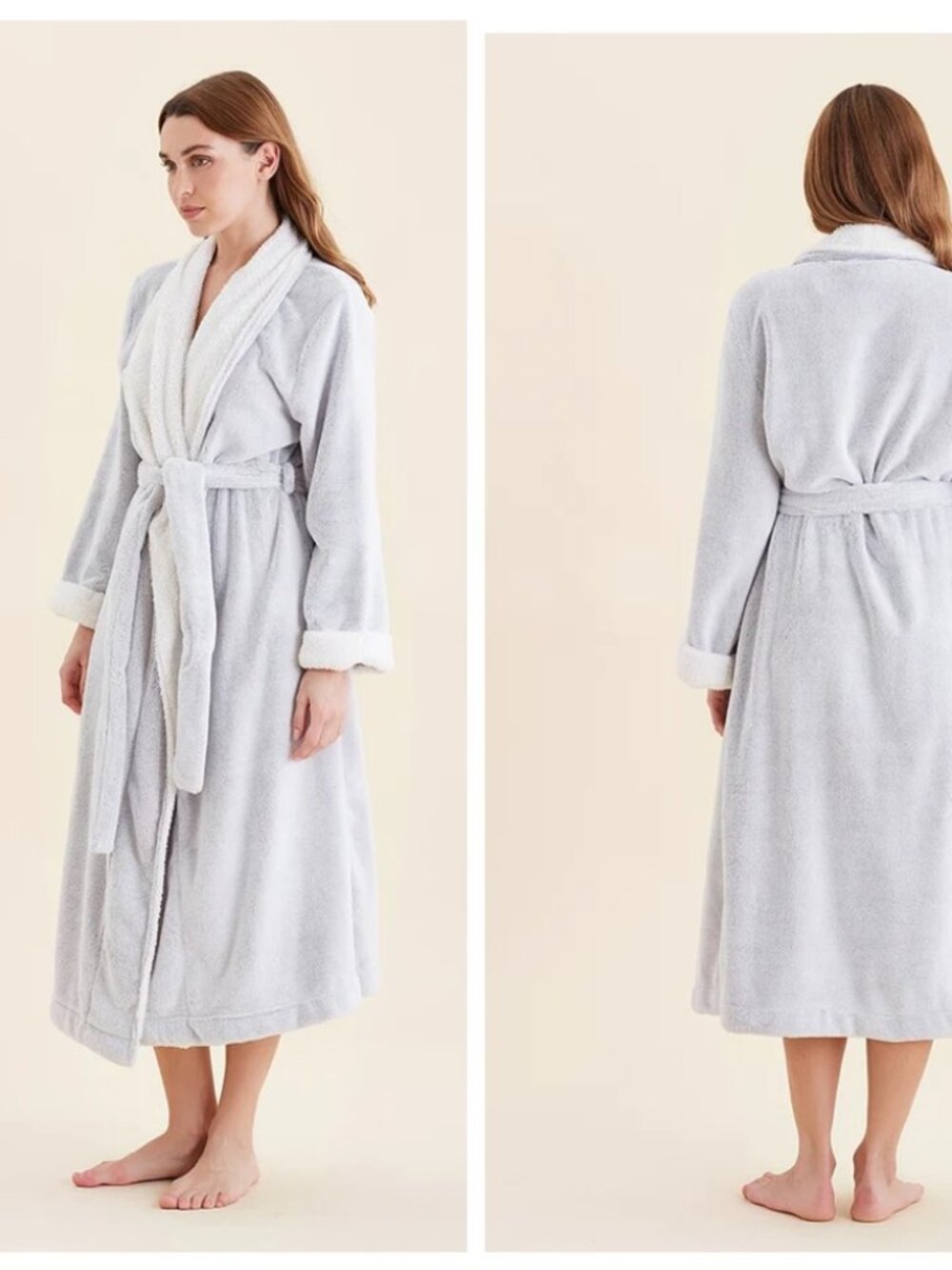 NWT Papinelle Women's Plush Sherpa Robe Grey Maxi Bathrobe Size XL Extra SoftIte